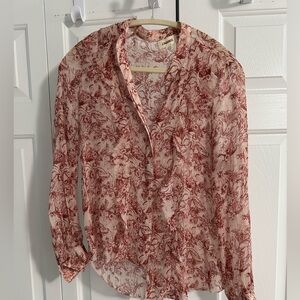 L'AGENCE Red Floral Sheer V-Neck Blouse XS